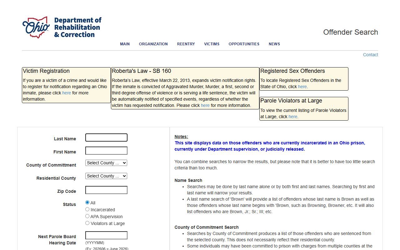 ODRC Offender Search for Ohio inmate population lookup