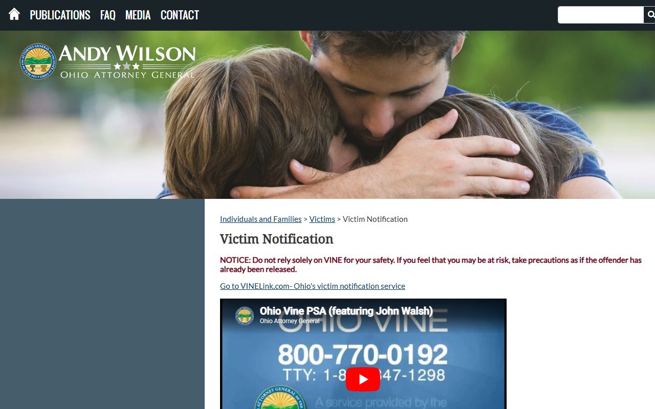 Ohio Attorney General victim notification for inmate population changes
