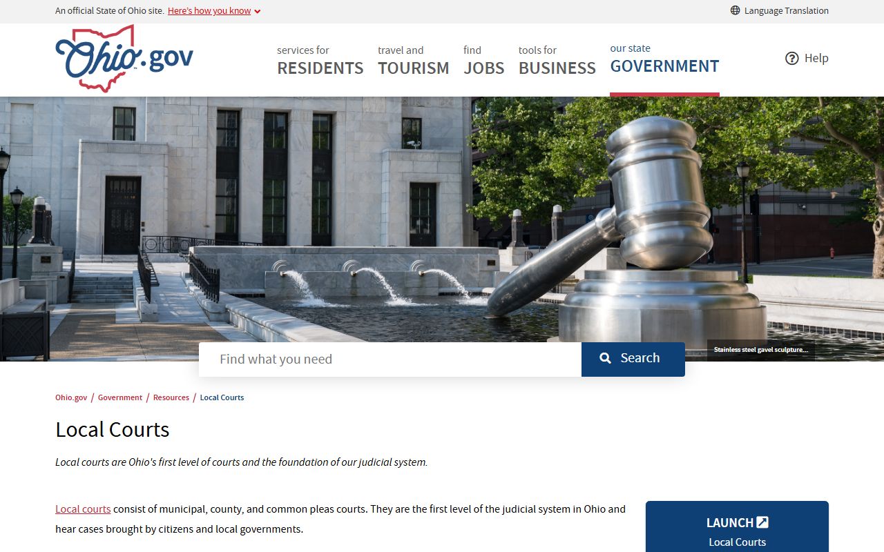 Ohio local courts directory for court records after jail arrest