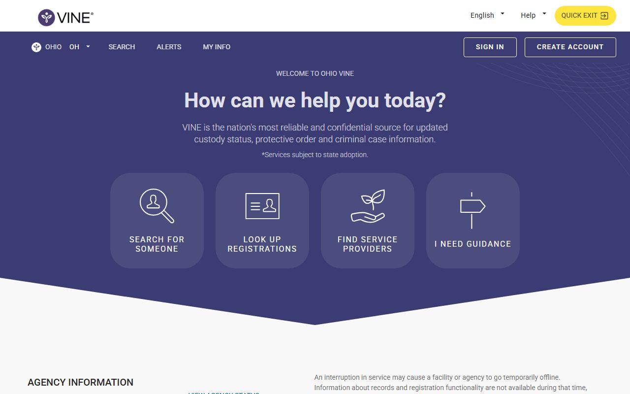 Ohio VINELink custody notification portal
